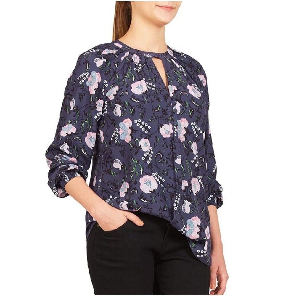 Eshakti Womens 2X 24W Top Boho Purple Floral Ballon Sleeve Cottagecore Romantic